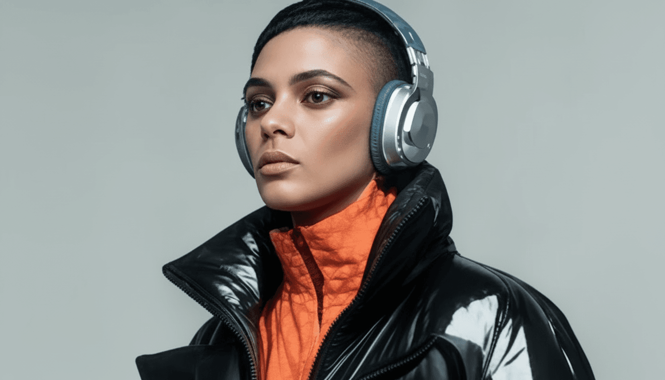 DJ wearing headphones at the decks in a club